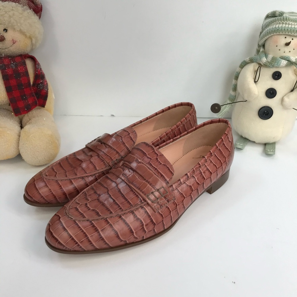 NWOB J. Crew Italian, Crocodile-Embossed Leather Loafers